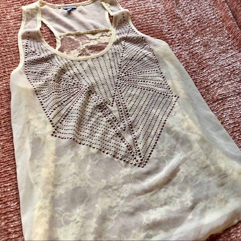 Rhinestone Lace-Back Tank Top